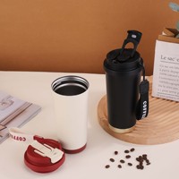 Mug à café isotherme portable en acier inoxydable 550 ml avec paille et poignée, double ouverture, personnalisable couleur/logo