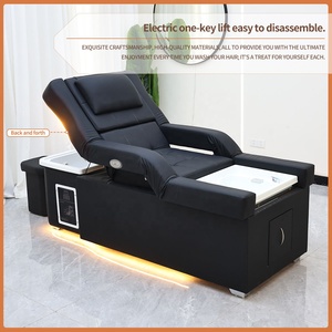 Cadeira de Lavagem de Cabelo 3 em 1 Personalizada de Fábrica com Massagem para os Pés, Mesa de Spa para Pedicure e Cama de Shampoo com Luzes de Faixa - Product Image 4
