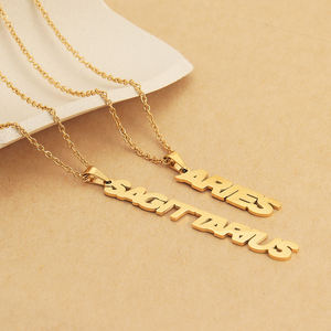 Collier en acier inoxydable 12 signes du zodiaque, lettre verticale, Logo personnalisé, astrologie, <span class=keywords><strong>Horoscope</strong></span>, bijoux, vente en gros - Product Image 4
