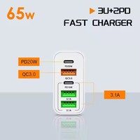 Hot Upgraded EU/US/UK 65W Charge rapide 5 ports PD chargeur bloc 3 USB chargeur Station prise multiple adaptateur de chargeur de téléphone portable