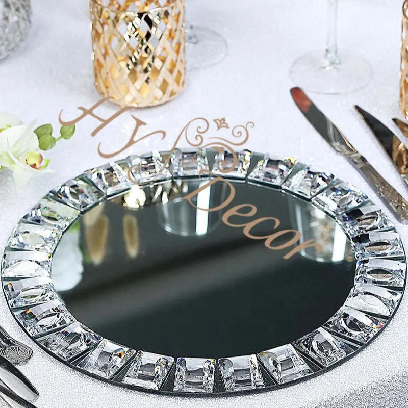 Hy 13Inch Bruiloft Decoratieve Kristallen Kralen Glazen Oplader Plaat Diamant Serveerschalen Schalen