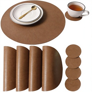 Sets de <span class=keywords><strong>table</strong></span> et sous-verres en cuir PU gaufré Jovono, imperméables et faciles à nettoyer pour la <span class=keywords><strong>table</strong></span> à manger - Product Image 1