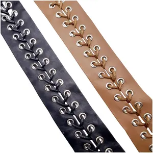 Garment Accessories Leather Lace Pu Tape Decorative Lace Trimming Eyelet Copper Eyelet Fabric Ribbon Trim Tape For Garment