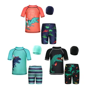 A buon mercato 3 pezzi Set ragazze ragazzi nuotare indossare dinosauro stampa Fast Dry per bambini costumi da bagno per bambini costumi da bagno per bambini costumi da bagno