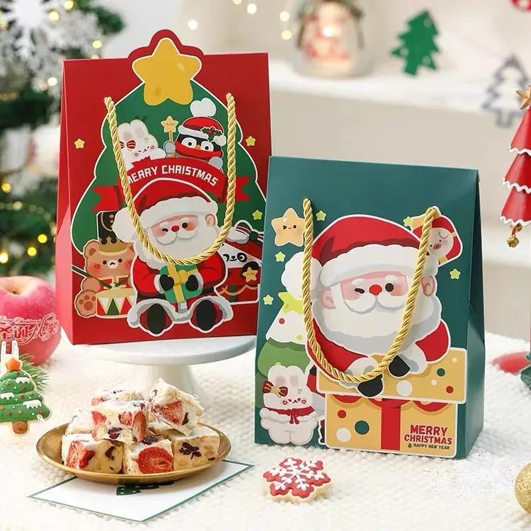 食品グレードのカスタムクリスマスクラフト紙バッグ新しいスタイルの美しいクリスマスバッグとボックス