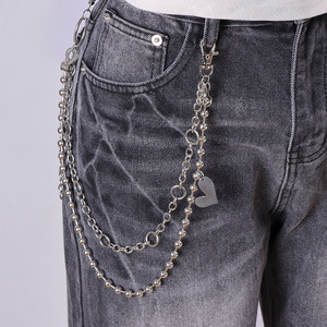 Hip Hop Metal <b>Waist</b> <b>Chain</b> Double Layer Beaded Pendant Denim <b>Chain</b> Decor Casual Fashion Body <b>Chain</b> Tibetan Silver Heart Shape - Product Image 2