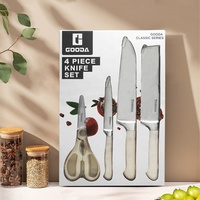 Ensemble de 4 couteaux de cuisine en acier inoxydable à lame pleine, manches ABS+430, couteau de chef, couteau Nakiri, ciseaux utilitaires - Marque GOODA, blanc, ambidextre