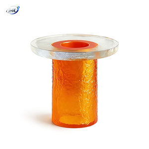 Mesa Auxiliar Apilable de Resina Transparente con Textura, Diseño Posmoderno, Mueble Decorativo para Sala de Estar, Estilo Bloques de Color Naranja - Product Image 1