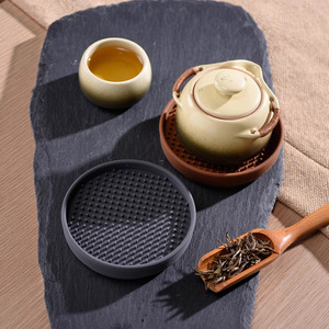 Silicone <b>Tea</b> Mat Round Non Slip Heat Insulation For <b>Tea</b> <b>Set</b> <b>Tea</b> Ceremony Display Tray Black Tan Dark Gray - Product Image 3