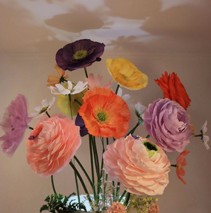 Flores de Ranúnculo Gigantes de Papel Rosa Melocotón Autoportantes <span class=keywords><strong>J</strong></span>-334 para Decoración de Bodas, Telones de Fondo, Decoración de Ventanas - Product Image 4