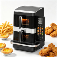 Freidora de Aire Eléctrica Anbolife de Fábrica con Funciones para Hornear Pizza, 7L + 5L + Cesta Doble de 12 Pulgadas, Pantalla LCD Táctil Plegable