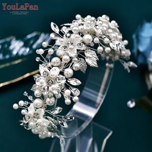 Corona de Perlas YouLaPan para <span class=keywords><strong>Mujer</strong></span>, Accesorios para el Cabello de Novia, Diadema Ancha de Lujo para Boda, Joyería para el Cabello con Hojas de Aleación - Product Image 5