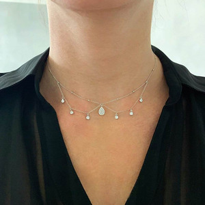 Promotion 2023 Fashion <strong>Thin</strong> <strong>Chain</strong> Dainty Cz Drop Pear Dangle Charm Double Layer Women <strong>Necklace</strong> - Product Image 1
