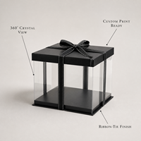 Boîtes à gâteaux en plastique transparent recyclables avec couvercle noir gaufré, carrées et hautes, pour emballage de pâtisserie, anniversaires et mariages