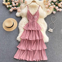 Robes de plage décontractées à volants pour femmes, tendance, à bretelles spaghetti, col en V, plissées et à étages, pour revendeurs en ligne personnalisés