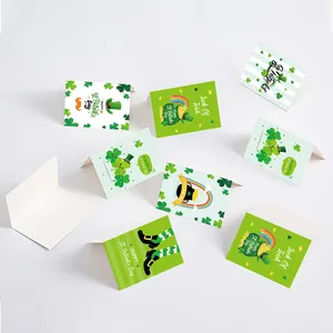 HK023 Cartões felizes do Dia de São Patrício com adesivos de envelopes em branco para fontes de festa Shamrock irlandês