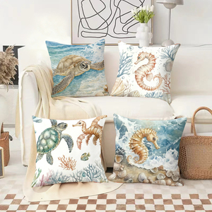 Gối trang trí chủ đề đại dương với hình rùa và cá ngựa, tạo không gian ấm cúng cho nhà bạn theo phong cách biển cả. - Product Image 2