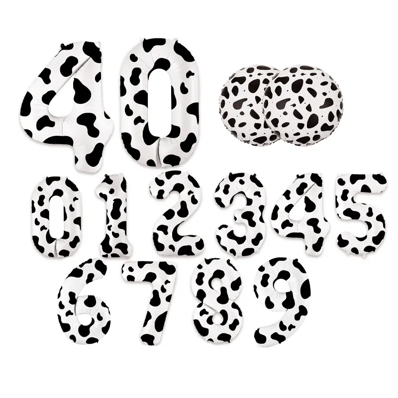 New Style White Black Big Number Cute Cow Pattern Foil Balloon 40 Inch Number Balloon For Birthday Party Decoration