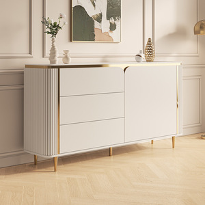 <span class=keywords><strong>Buffet</strong></span> de luxe moderne et léger en <span class=keywords><strong>bois</strong></span> massif et pierre avec 2 étagères et 3 tiroirs en acier inoxydable Meuble de rangement pour le salon - Product Image 3