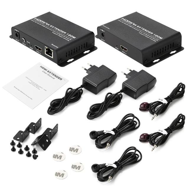4K HDMI Extender Over Cat5e/6 RJ45 LAN TCP/IP Kit 1TX to Many RX Over Networking Router Dual IR Video Transmitter 395ft 120m