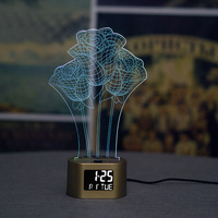 Réveil numérique LED 3D, lampe à illusion d'optique de table/bureau, 7 couleurs changeantes, en bois, chargement USB, moderne pour chambre à coucher
