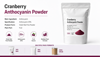 Natuurlijk Cranberry Fruitpoeder 25% Anthocyanine Voedingskwaliteit GMP Gecertificeerd 1kg Vacuüm verpakt Grondstof voor Voedingssupplementen