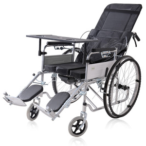 Fauteuil roulant semi-inclinable Lechi avec fonction toilette, en acier épaissi, pliable, léger, pour personnes âgées, manuel, quatre freins - Product Image 4