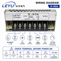 Alimentation à découpage double sortie Leyu D-60A 60W 5V 4A 12V 3A Transformateur SMPS industriel AC/DC