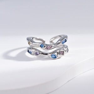 custom plata 925 <b>sterling</b> <b>Silver</b> open chunky hip hop <b>rings</b> <b>adjustable</b> aquamarine zircon wedding layered finger <b>ring</b> for woman - Product Image 3