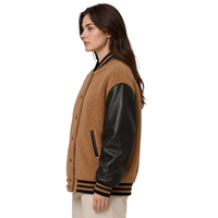 Veste de baseball unisexe en cuir vintage et polaire Sherpa de haute qualité, personnalisable avec logo OEM XUFEI