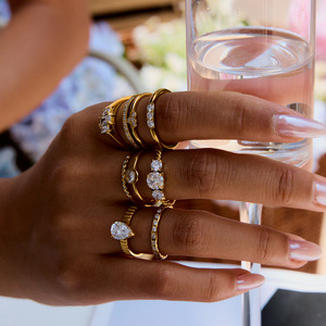 Juego de Anillos de Moda en Tono Dorado con Circonita, Apilables, Joyería para Mujer, Regalo - Product Image 2