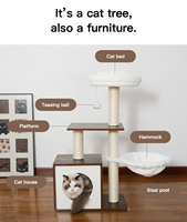 Meuble à chaussures moderne en bois brun, arbre à chat avec plateforme et griffoir, 4 niveaux, résistant à l'humidité, en fausse fourrure de lapin lavable