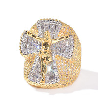 Bague croix double couche Hip Hop pour homme, en laiton incrusté de zircone cubique, style Iced Out Bling Rapper, bijou de doigt unisexe, vente en gros