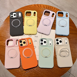 Mat de luxe <span class=keywords><strong>360</strong></span> °   Coque de téléphone en silicone avec support magnétique rotatif en métal et béquille anneau pour iPhone 17 16 15 14 13 Pro Max - Product Image 1