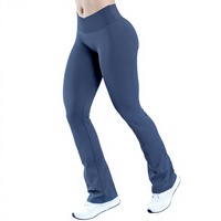 Leggings évasés sans couture DFYN pour femmes, col en V croisé, panneau invisible côtelé, spandex/nylon, longueur intégrale, pour le yoga et la remise en forme