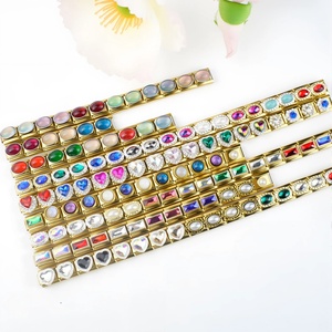 Nueva Serie de Pulseras Modulares de Cadena Estilo Italiano, Diseño con Gemas Doradas, Personalizables, de Acero Inoxidable Chapado en Oro, Unisex - Product Image 2