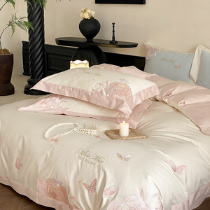 Parure de lit quatre pièces personnalisable en molleton 100 % coton, 100 fils, broderie papillon, style luxe léger pour <span class=keywords><strong>fille</strong></span> - Product Image 2