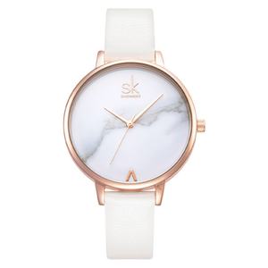 Montre à quartz pour femme SHENGKE 0039, boîtier en alliage, bracelet en cuir de 38 mm, cadran en verre, affichage simple à aiguilles, montre décontractée et élégante pour le travail - Product Image 5