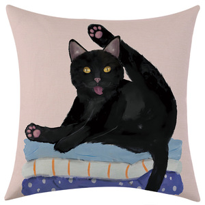 Funda de almohada con diseño de gato, funda cuadrada de lino para cojín de sofá, lavable, decoración para sala de estar, diseño personalizado - Product Image 5