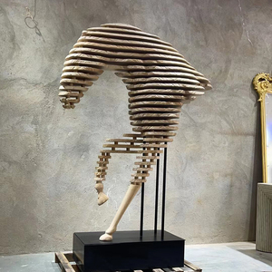 ホテル装飾木製動物像ソリッドウッド大型馬頭彫刻像ホーム - Product Image 2