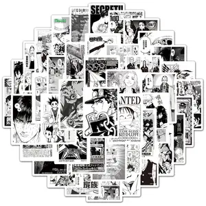 Pegatinas de Anime de 100 Uds., pegatina blanca y negra, bricolaje, para equipaje, portátil, monopatín, teléfono, dibujos animados japoneses