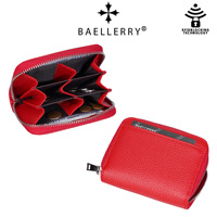 Porte-cartes en cuir véritable Baellerry avec fermeture éclair et protection RFID anti-vol