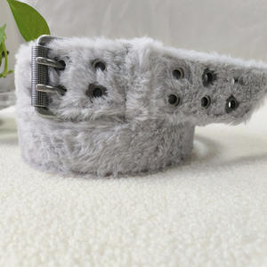 Cinto Masculino Casual de Moda em Pele Sintética e Couro Genuíno, Personalizado, 40mm, com Furos Duplos Cravejados e Fivela Dupla de Pino, Pele Cinza de Grão Integral - Product Image 5