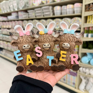 <b>Easter</b> Highland Cow Figurines With Bunny Ears And Letters Indoor Decor For Home Garden Desktop Bedroom - Product Image 1