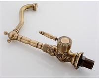 Robinet de salle de bain à rotation 360°, mitigeur chaud/froid, laiton antique classique, rétro, luxe, monocommande, sculpté, pour chambre à coucher