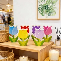 Fleurs en bois personnalisées en MDF coloré, fleurs en bois de tulipe pour la décoration des étagères de ferme de printemps de Pâques