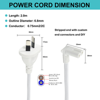 Cordon d'alimentation AU blanc 2m pour balance électronique et petit appareil, connecteur C7 coudé