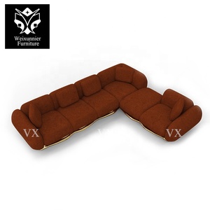 Juego de sofá seccional en forma de L Modular de lujo rojo moderno italiano personalizado de fábrica TAPIZADO para Villa Esquina de sala de estar roja - Product Image 4