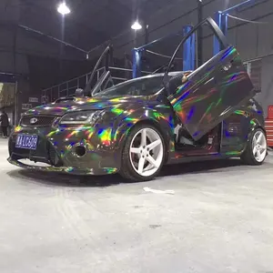 WRAP MASTER 1.42*18m Rainbow Grey Holo graphic Chrome Custom Auto Vinyl Wrap