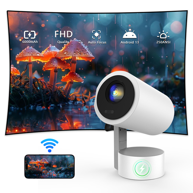 New Camping Outdoor Portable Pico Projector R3P Built-in Battery 1080P 4K LED LCD Android 13 System 5G WiFi 6 BT5 250 Lumens